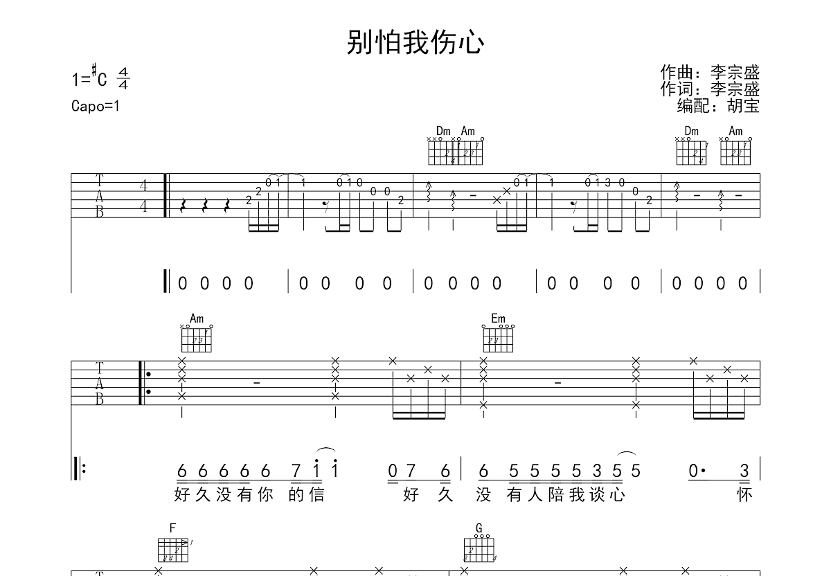 别怕我伤心吉他谱预览图