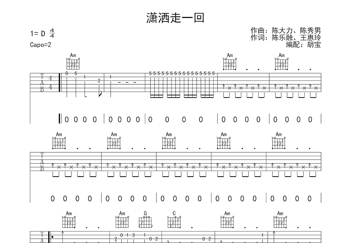 潇洒走一回吉他谱预览图