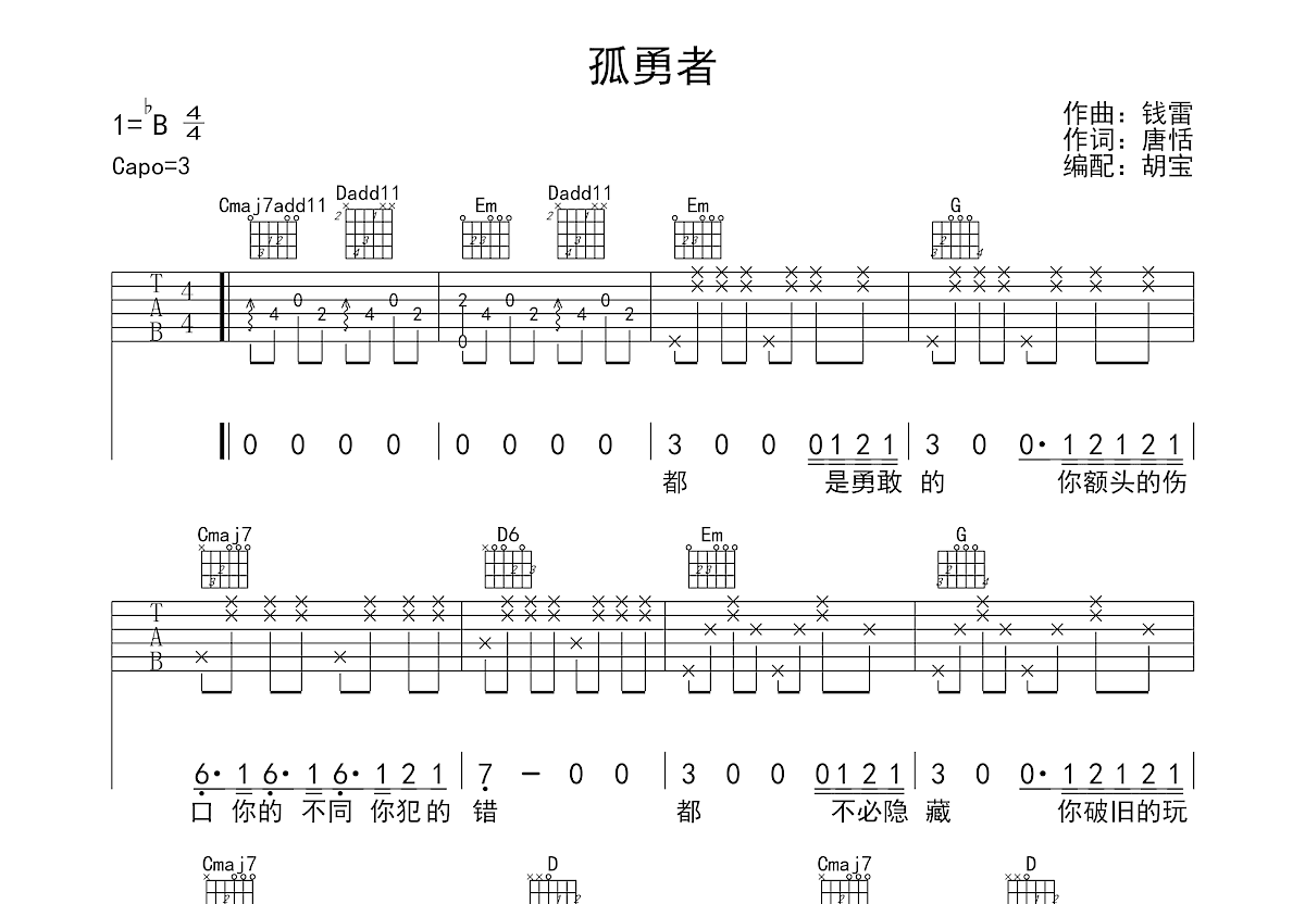 孤勇者吉他谱预览图