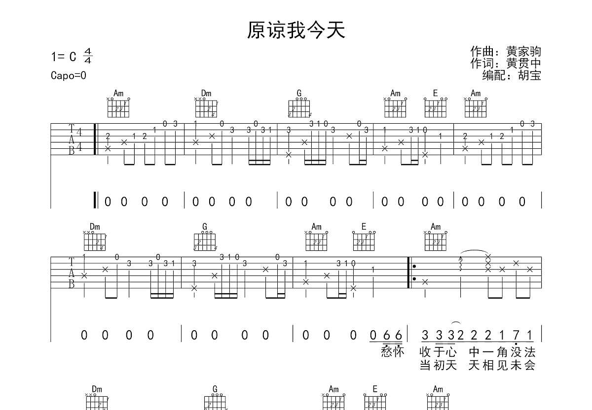 原谅我今天吉他谱预览图