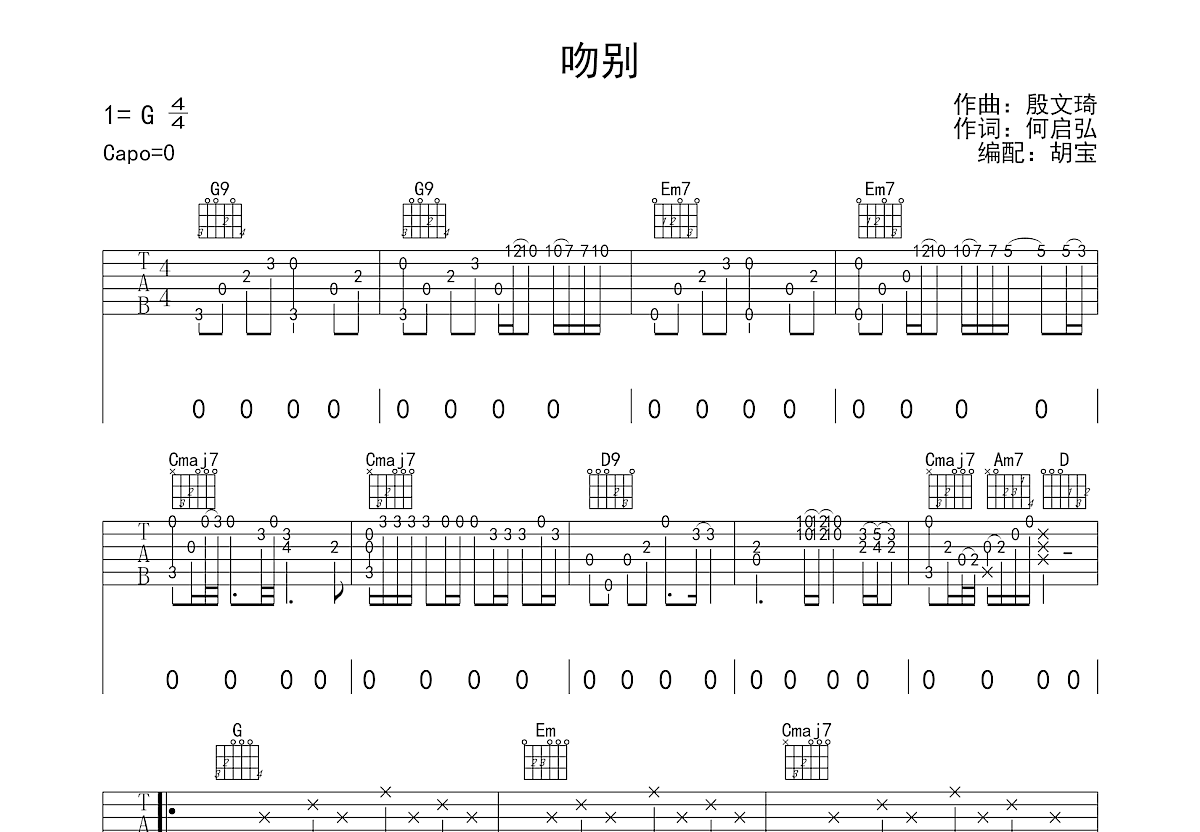 吻别吉他谱预览图