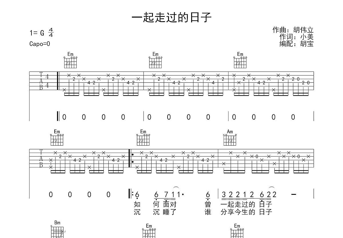 一起走过的日子吉他谱预览图