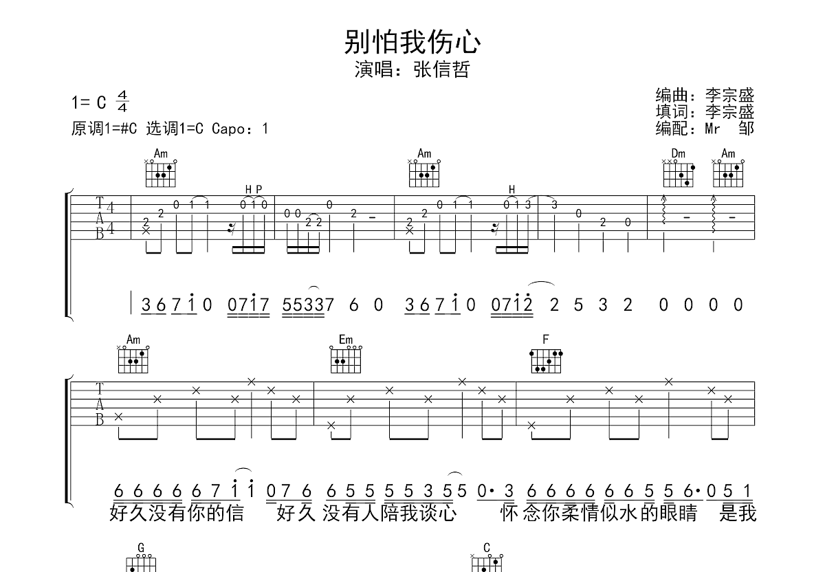 别怕我伤心吉他谱预览图