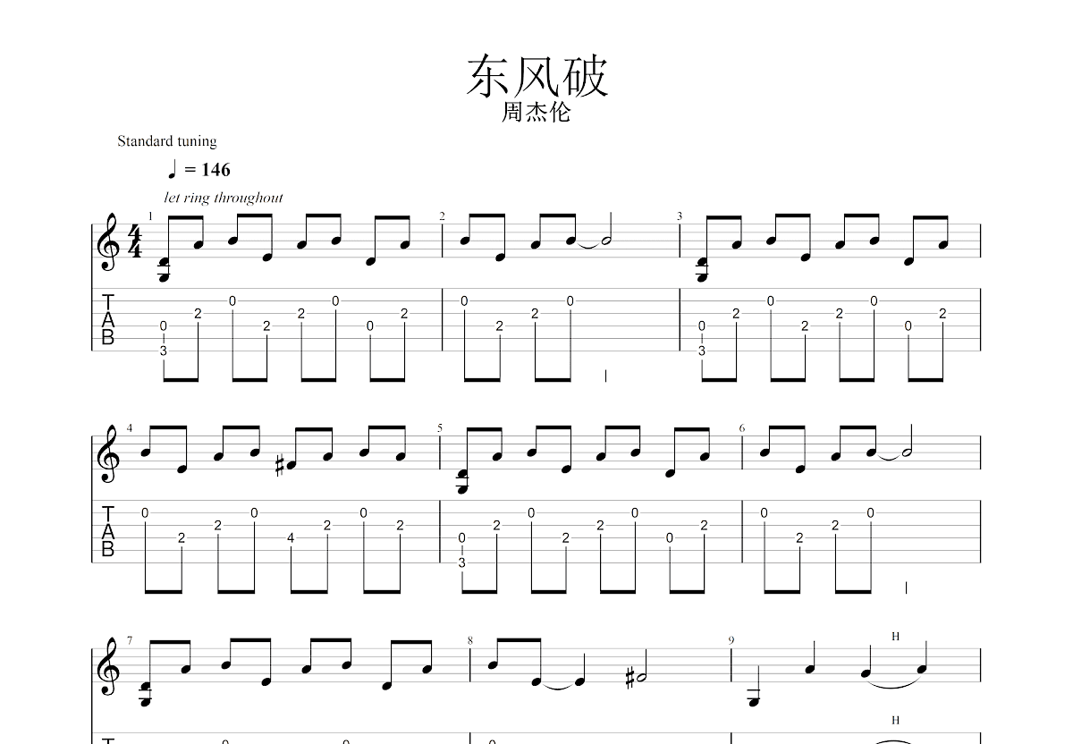 东风破吉他谱预览图