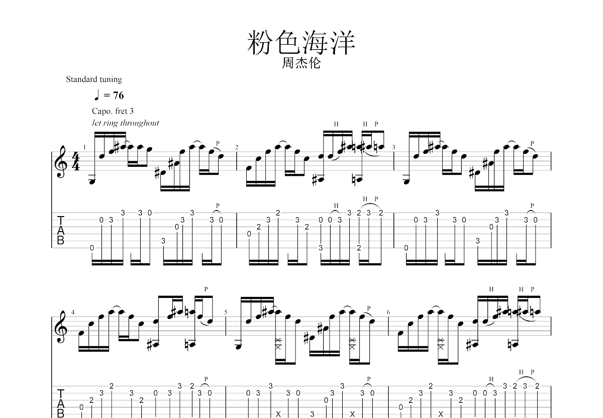 粉色海洋吉他谱预览图