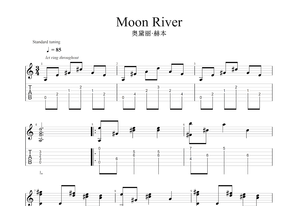 Moon River吉他谱预览图