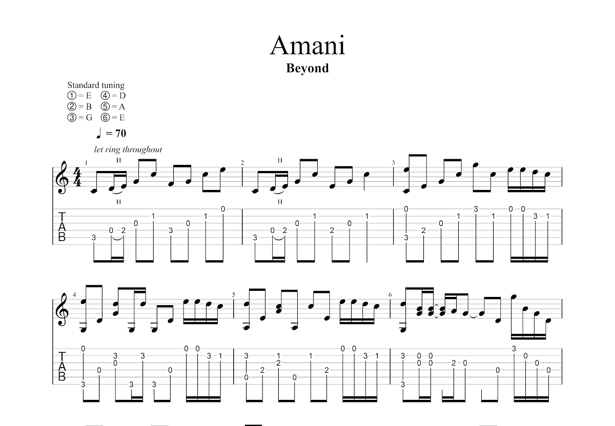 Amani吉他谱预览图
