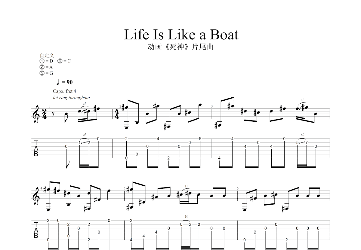 Life is like a boat吉他谱预览图