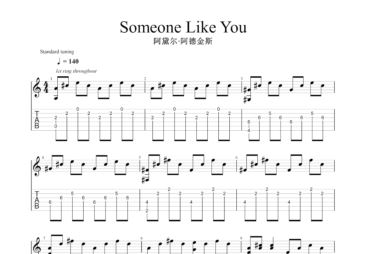 Someone Like You吉他谱预览图