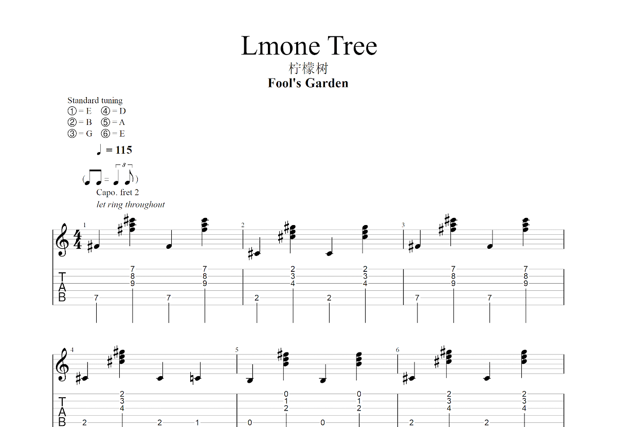 Lemon Tree吉他谱预览图