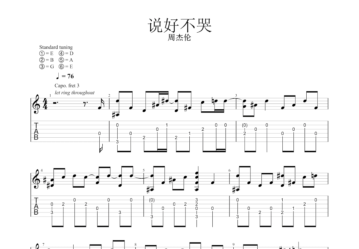说好不哭吉他谱预览图