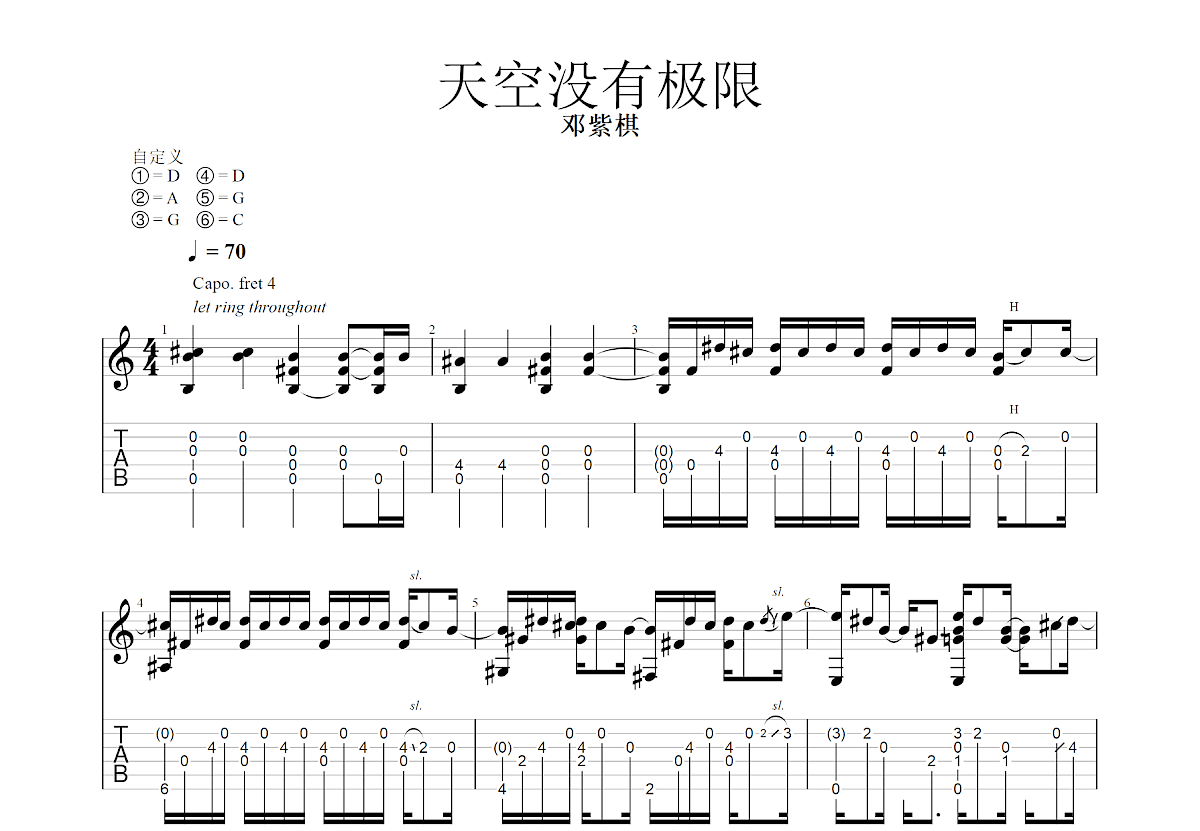 天空没有极限吉他谱预览图