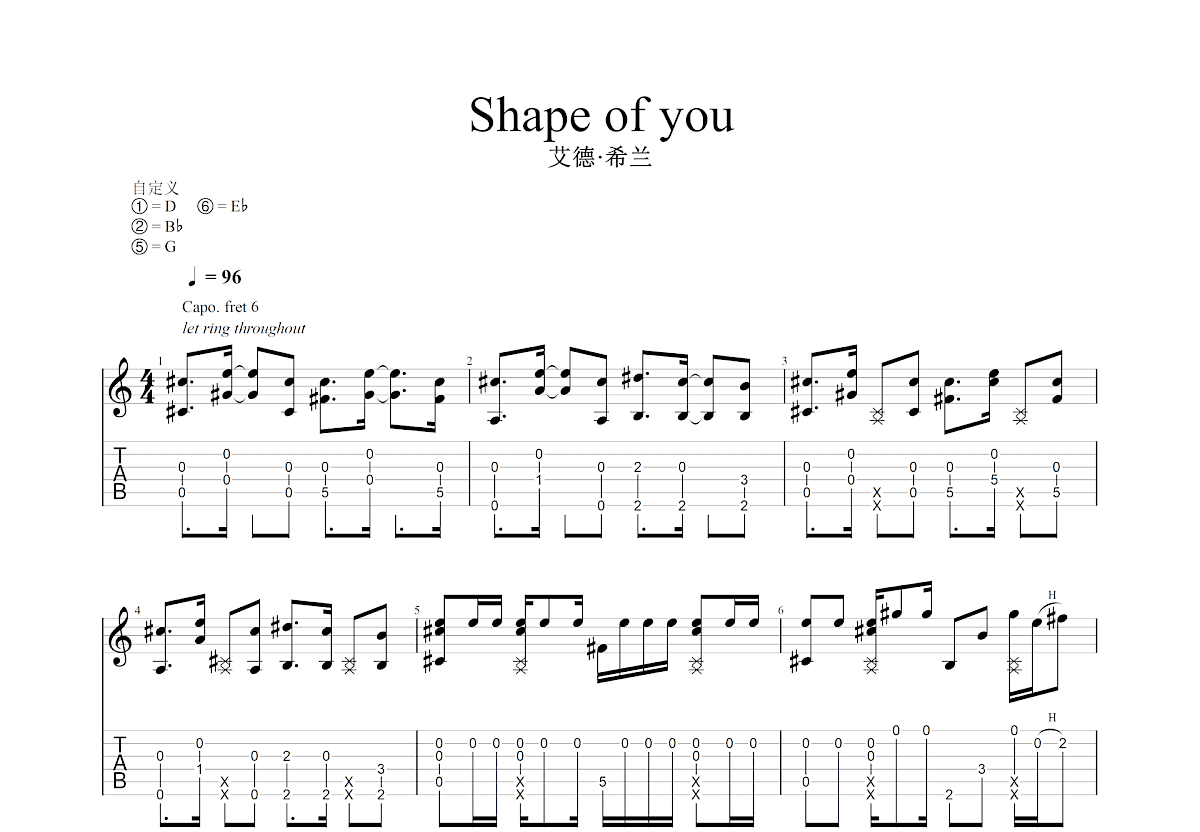 Shape of you吉他谱预览图