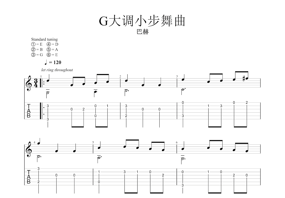 G大调小步舞曲吉他谱预览图
