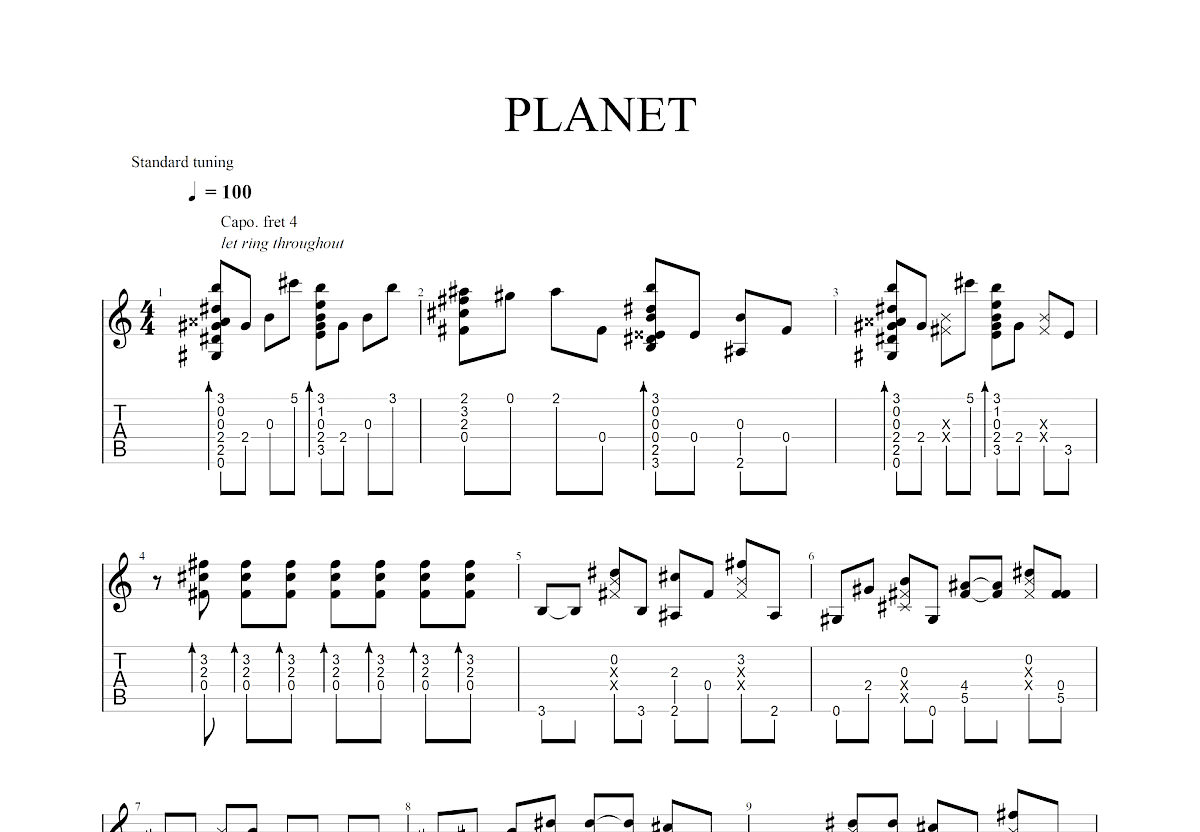 PLANET吉他谱预览图