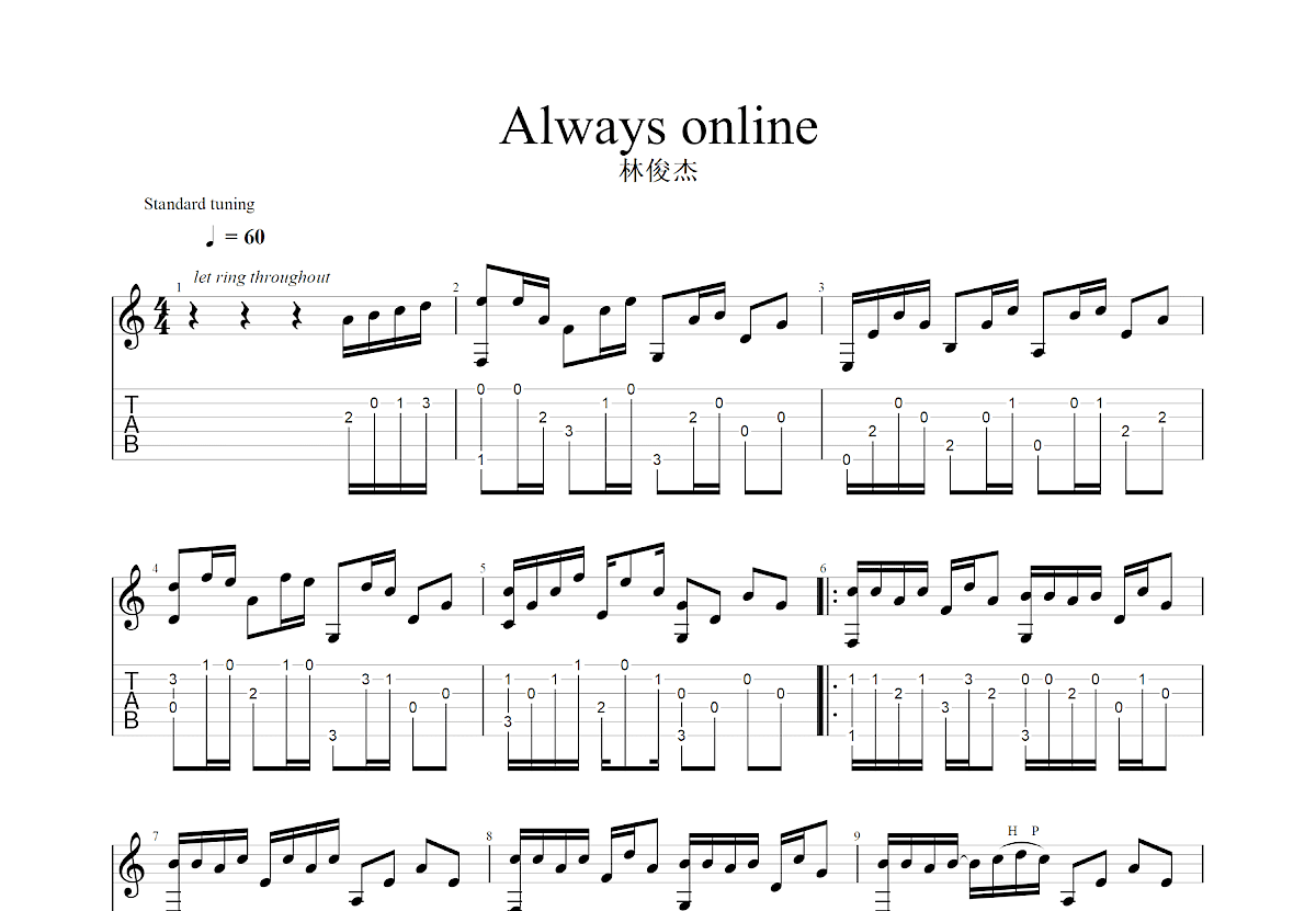 Always Online吉他谱_林俊杰_C调指弹