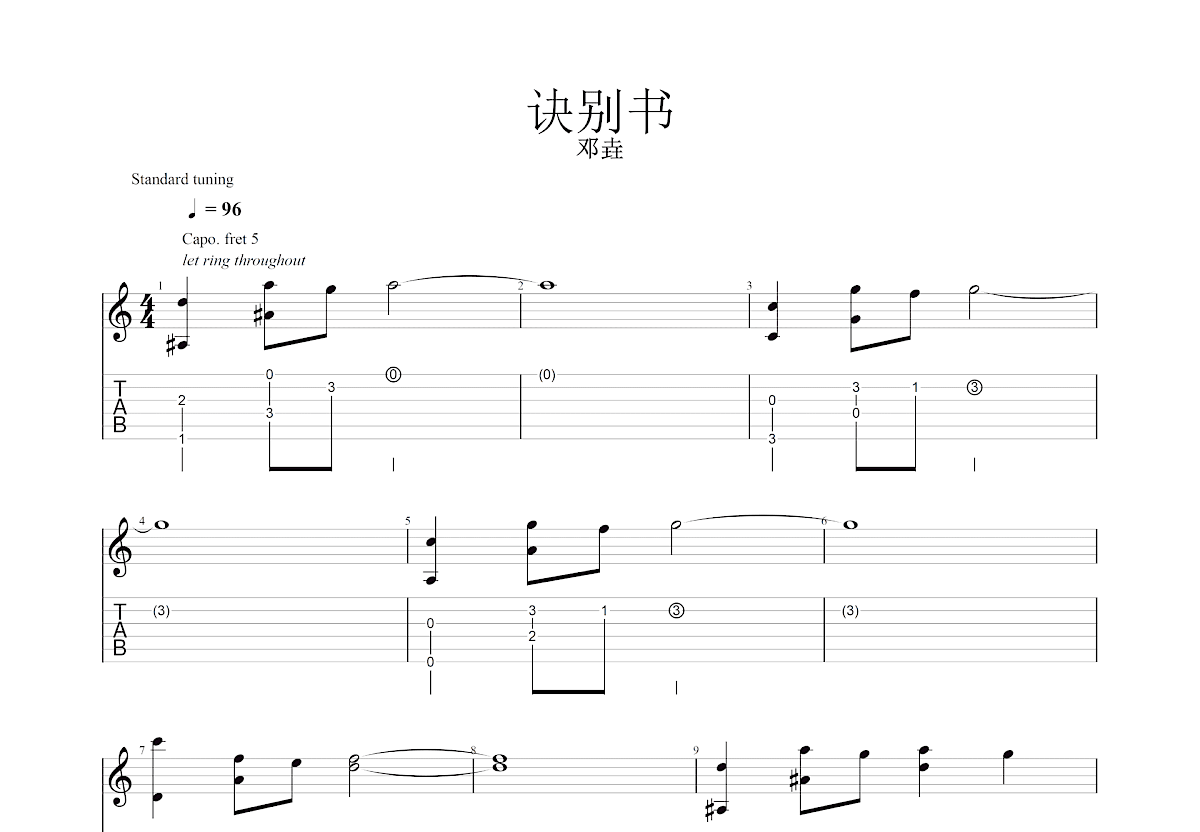 诀别书吉他谱预览图