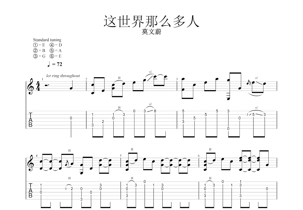 这世界那么多人吉他谱预览图