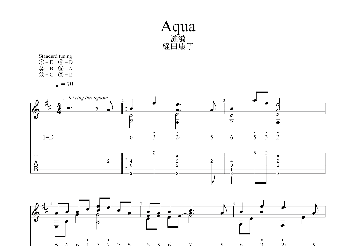 Aqua吉他谱预览图