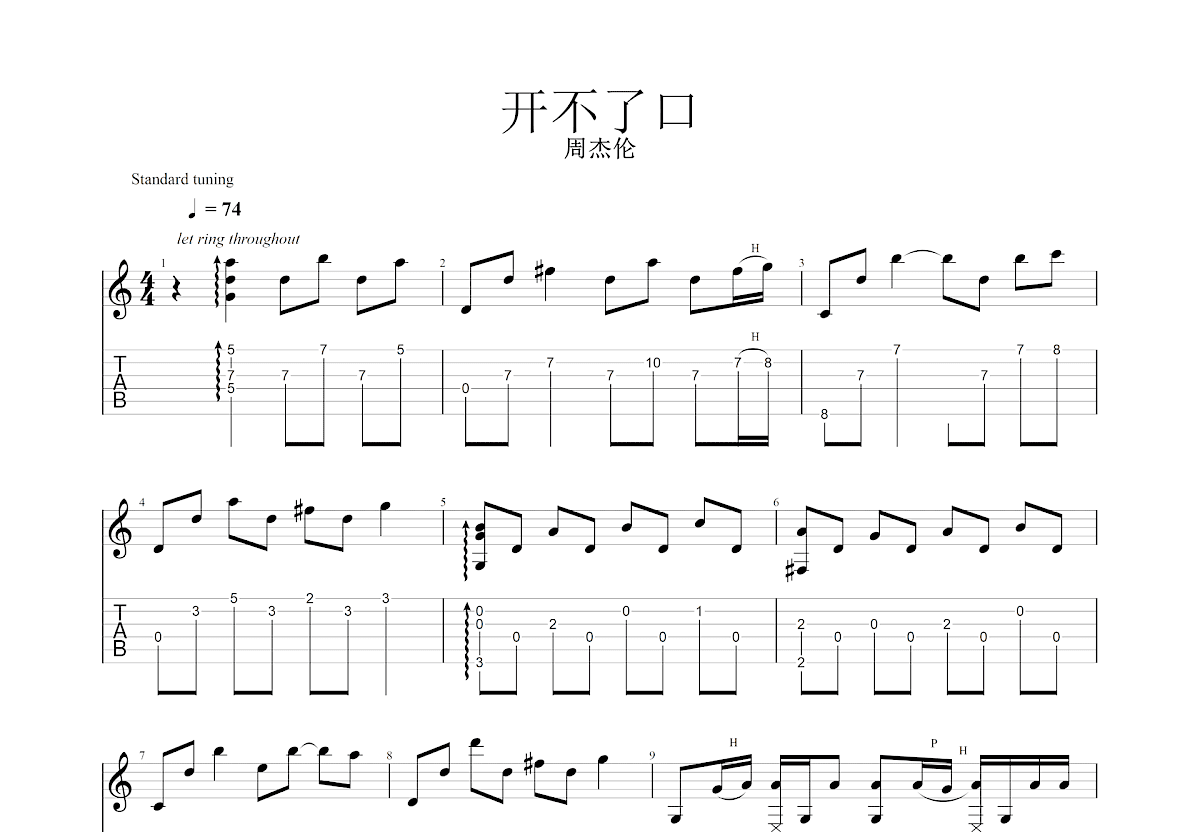 开不了口吉他谱预览图