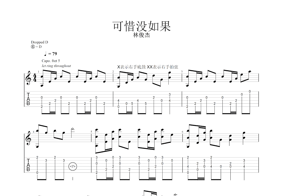 可惜没如果吉他谱_林俊杰_G调指弹
