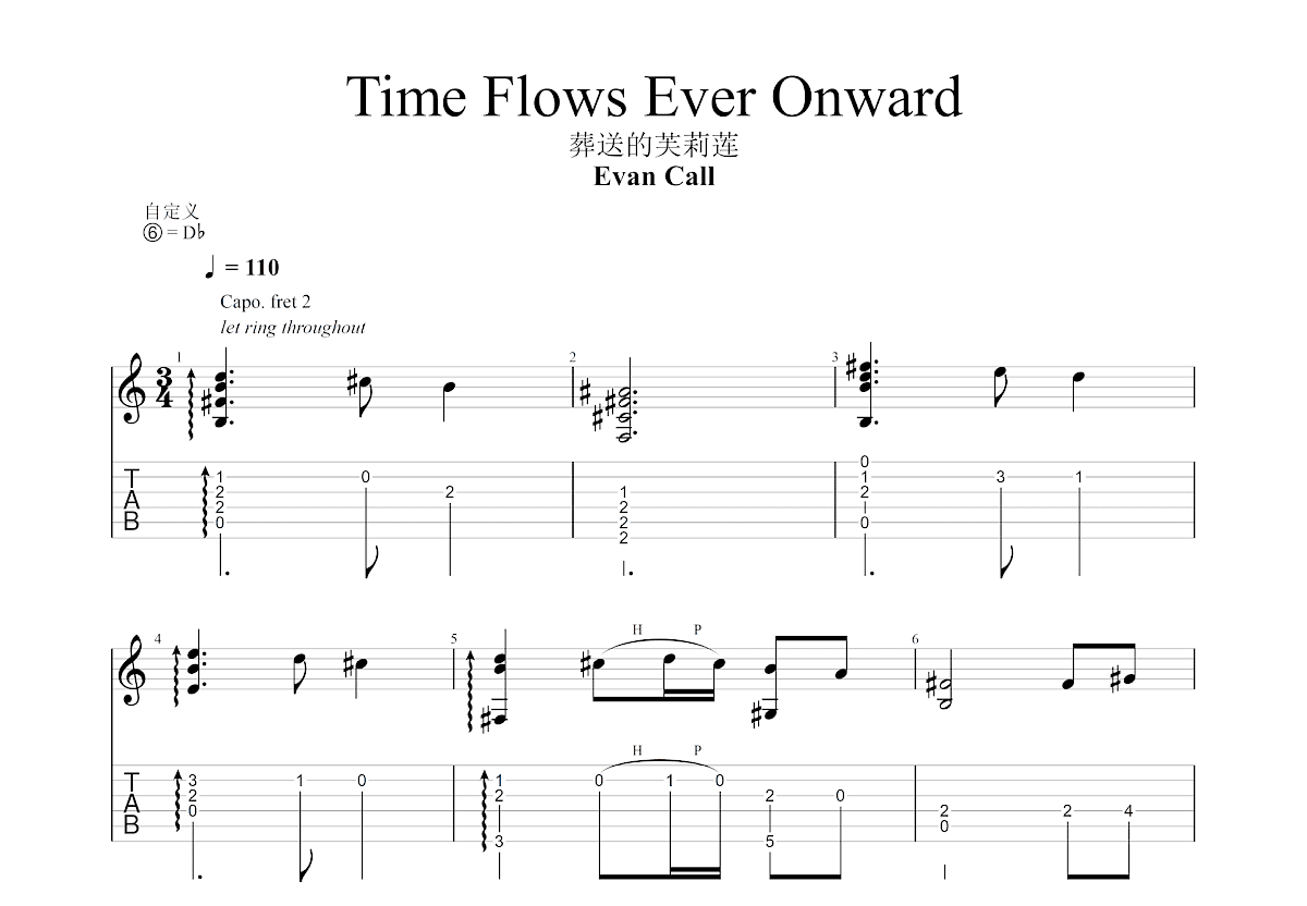 Time Flows Ever Onward吉他谱预览图