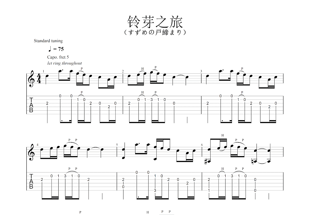 铃芽之旅吉他谱预览图