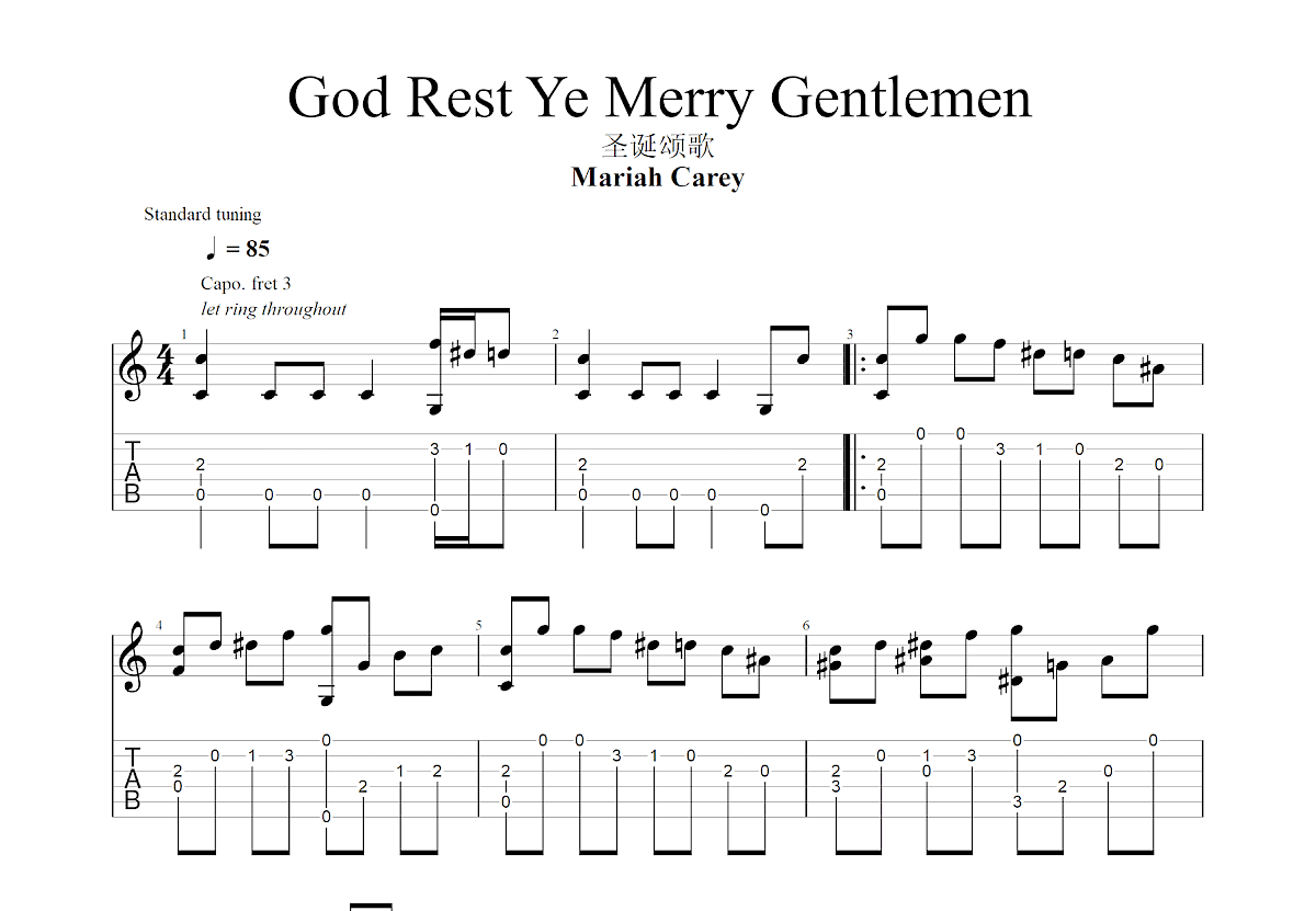 God Rest Ye Merry Gentlemen吉他谱_Mariah Carey_C调指弹