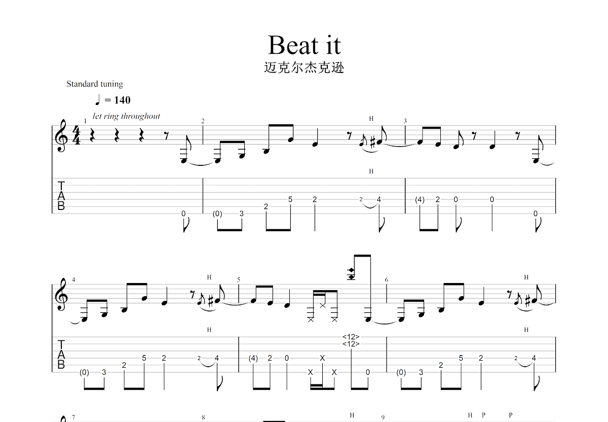 Beat It吉他谱预览图