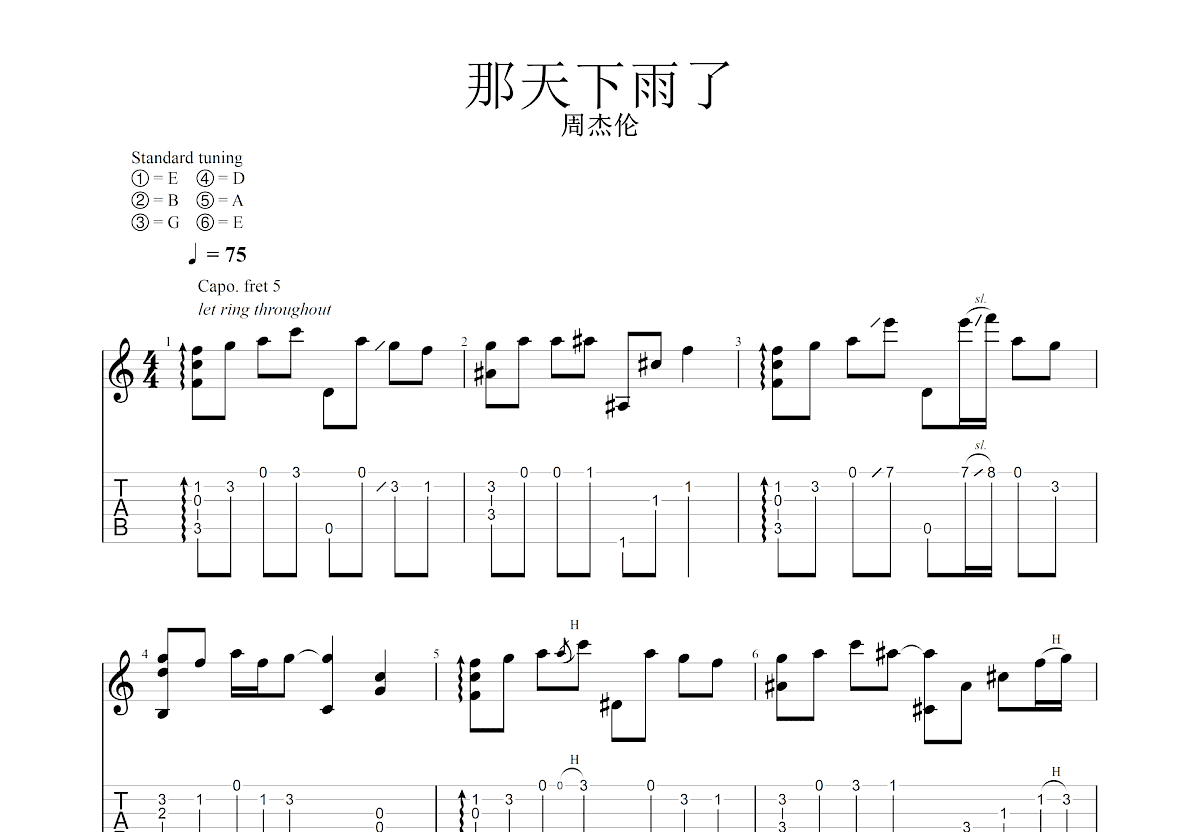 那天下雨了吉他谱预览图