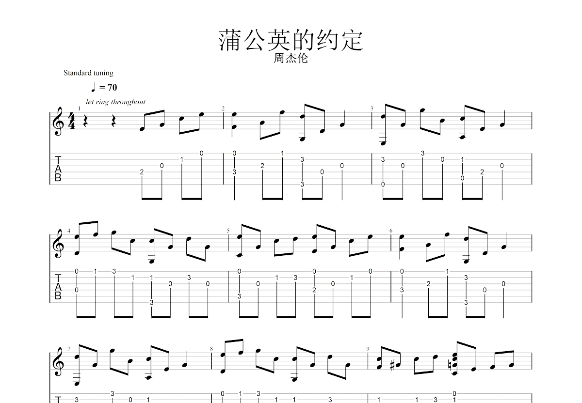 蒲公英的约定吉他谱预览图