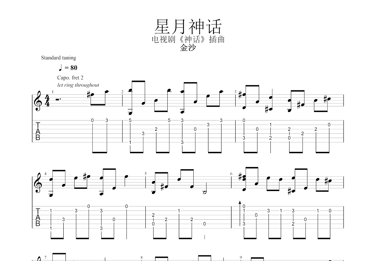 星月神话吉他谱预览图