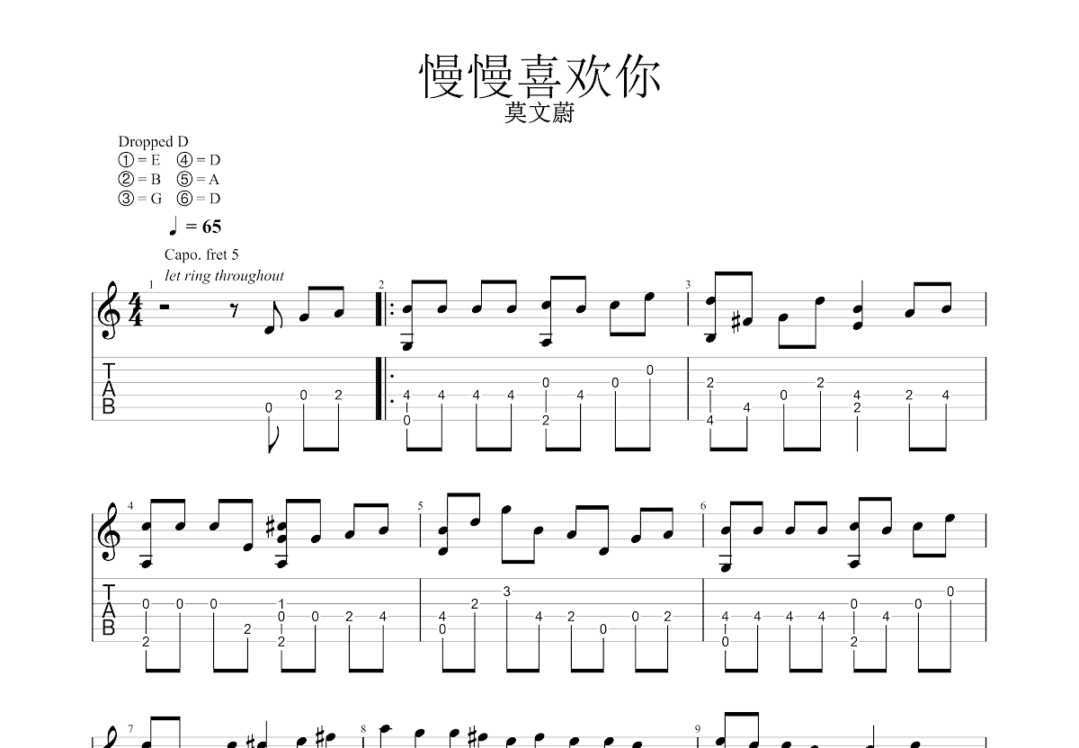慢慢喜欢你吉他谱预览图