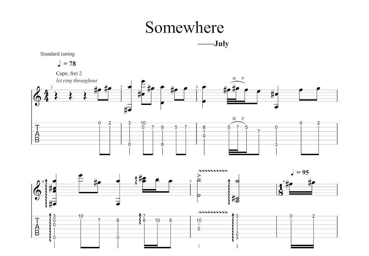 Somewhere吉他谱预览图