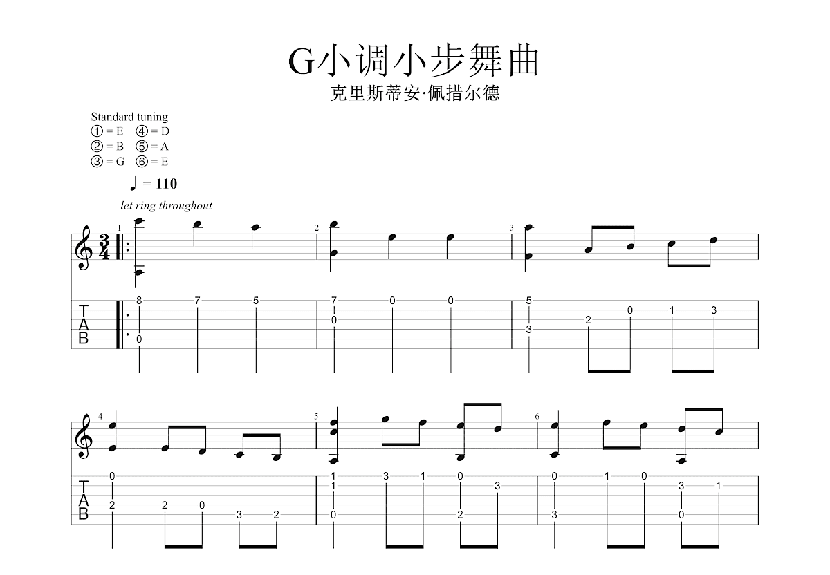 G小调小步舞曲吉他谱预览图