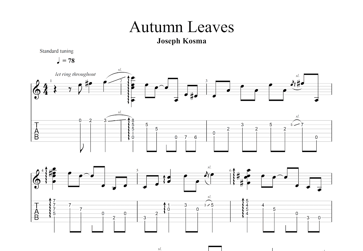 Autumn Leaves吉他谱预览图