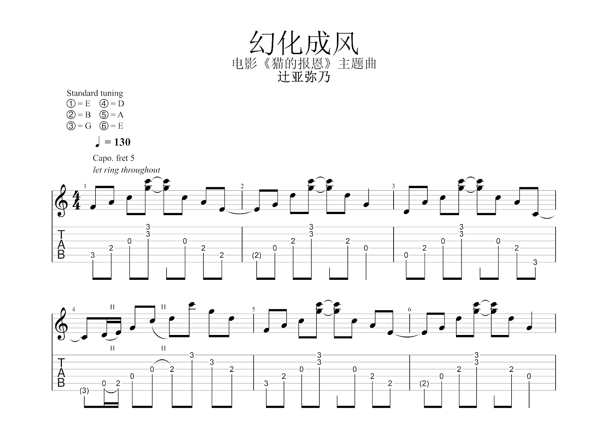 幻化成风吉他谱预览图