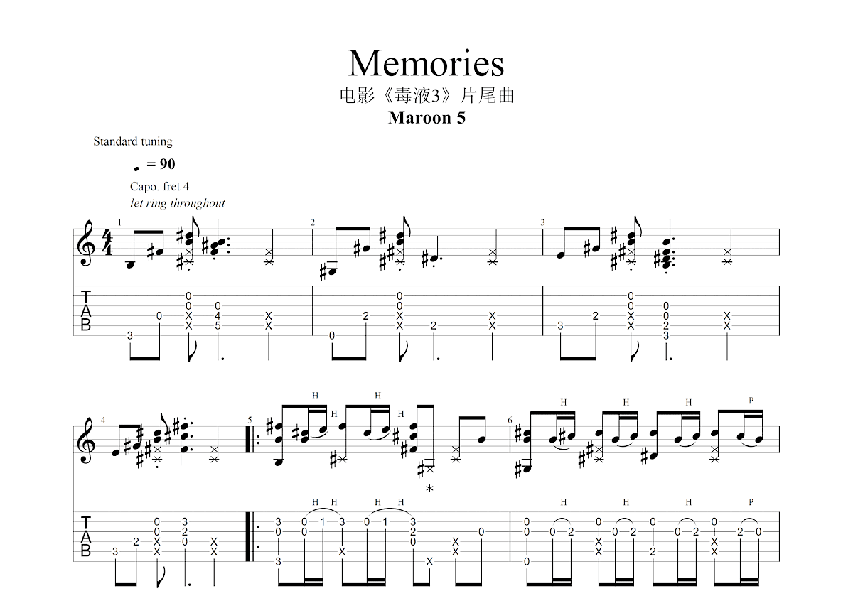 Memories吉他谱预览图