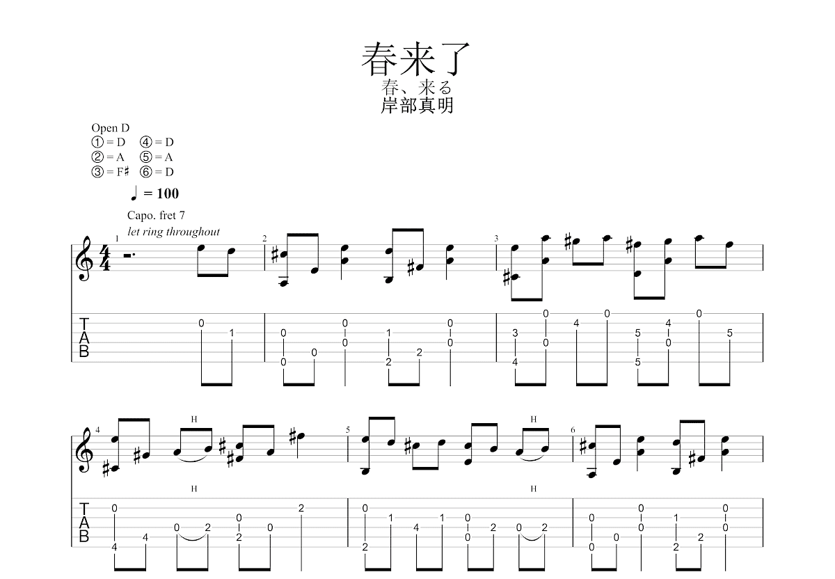 春来了吉他谱预览图