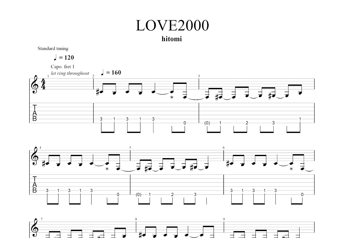 LOVE 2000吉他谱_hitomi_C调指弹