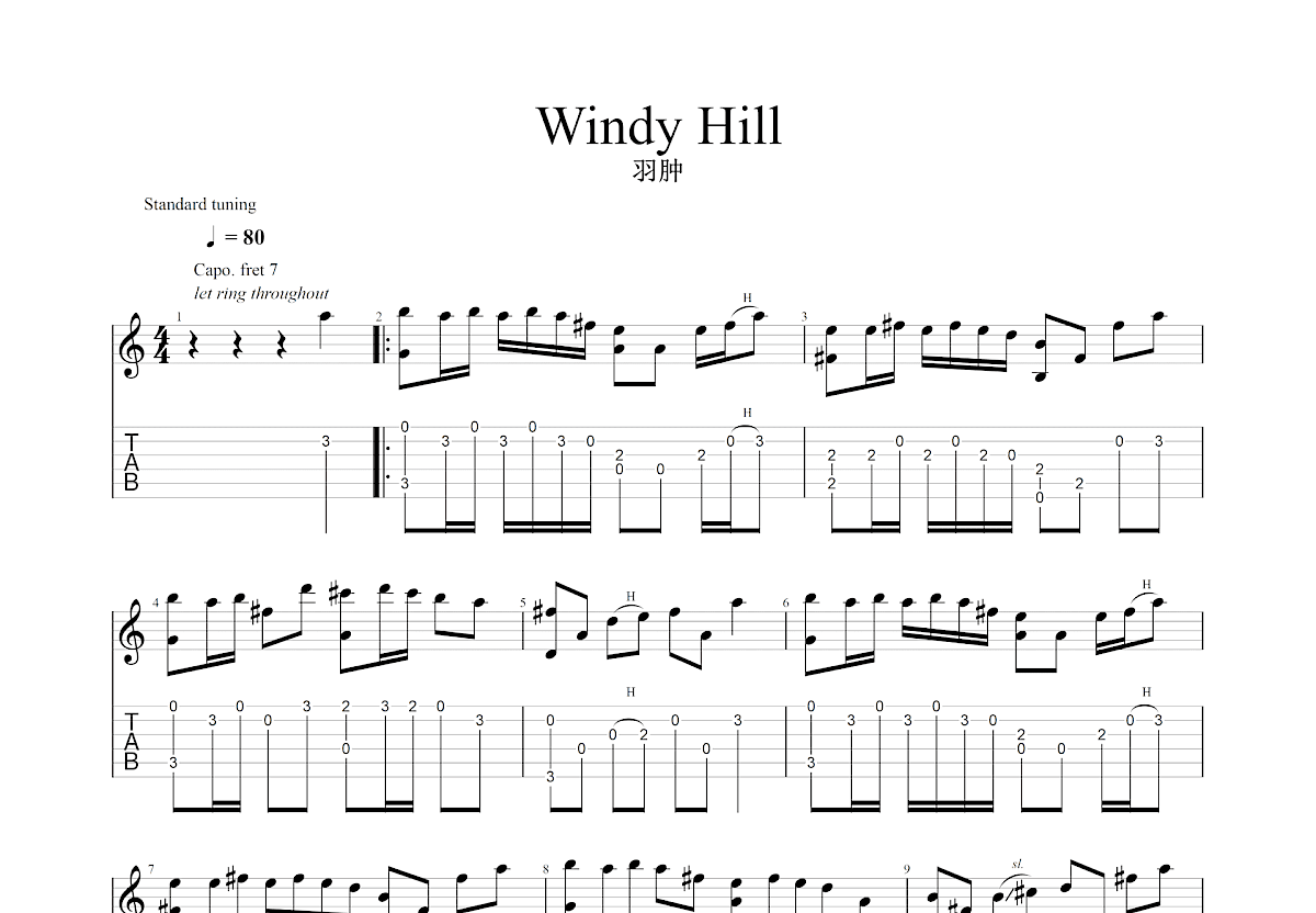 Windy Hill吉他谱预览图