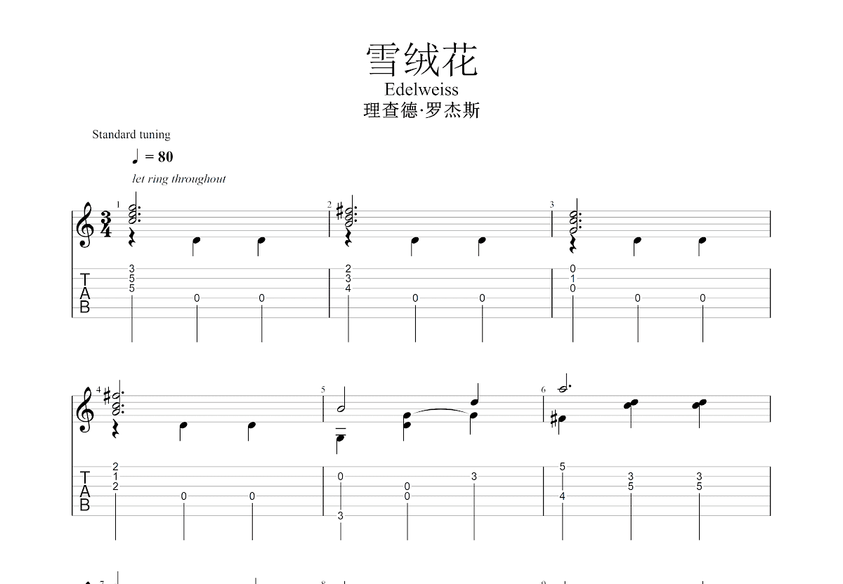 雪绒花吉他谱预览图