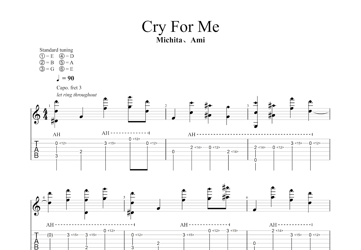 Cry For Me吉他谱预览图