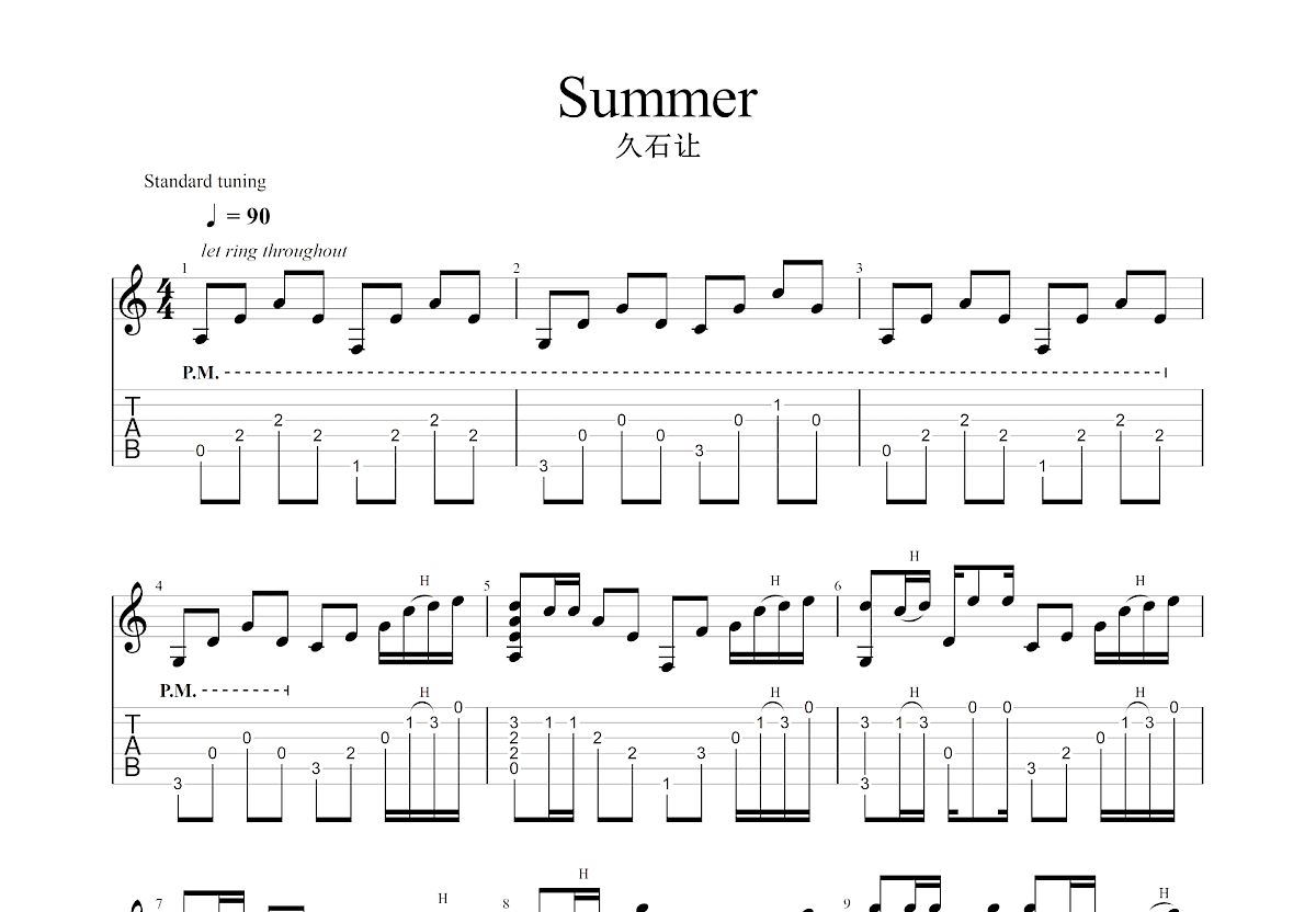 Summer吉他谱预览图