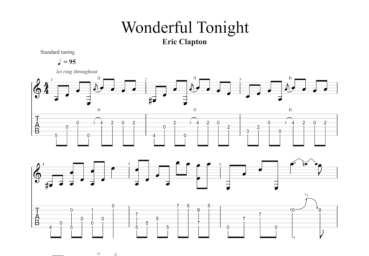 Wonderful Tonight吉他谱预览图