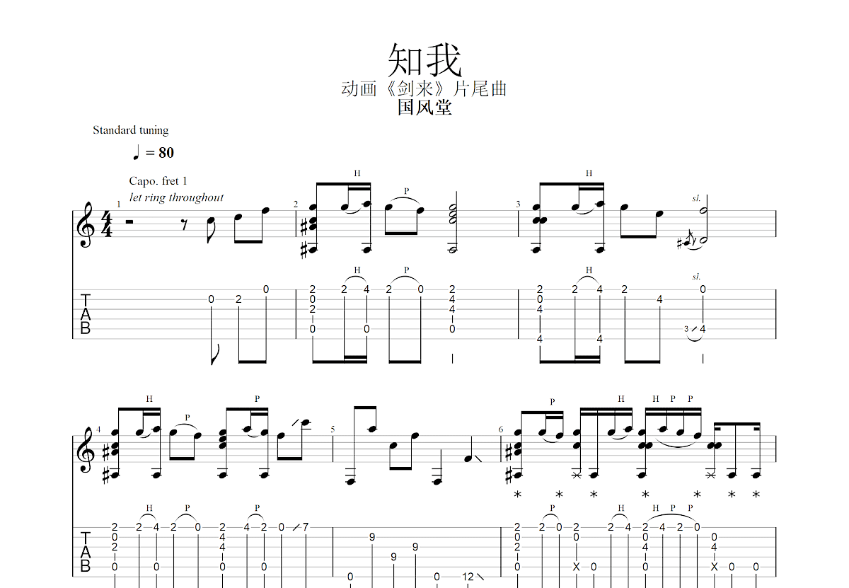 知我吉他谱预览图