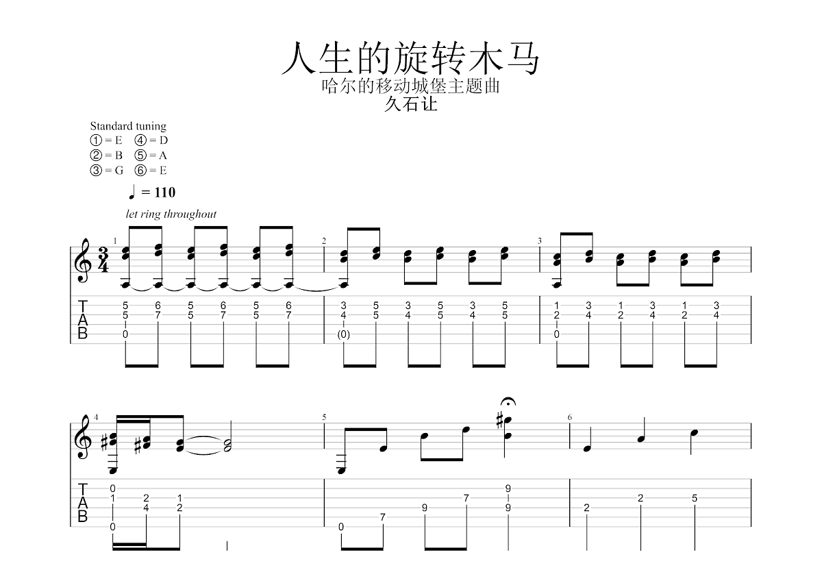 人生的旋转木马吉他谱预览图
