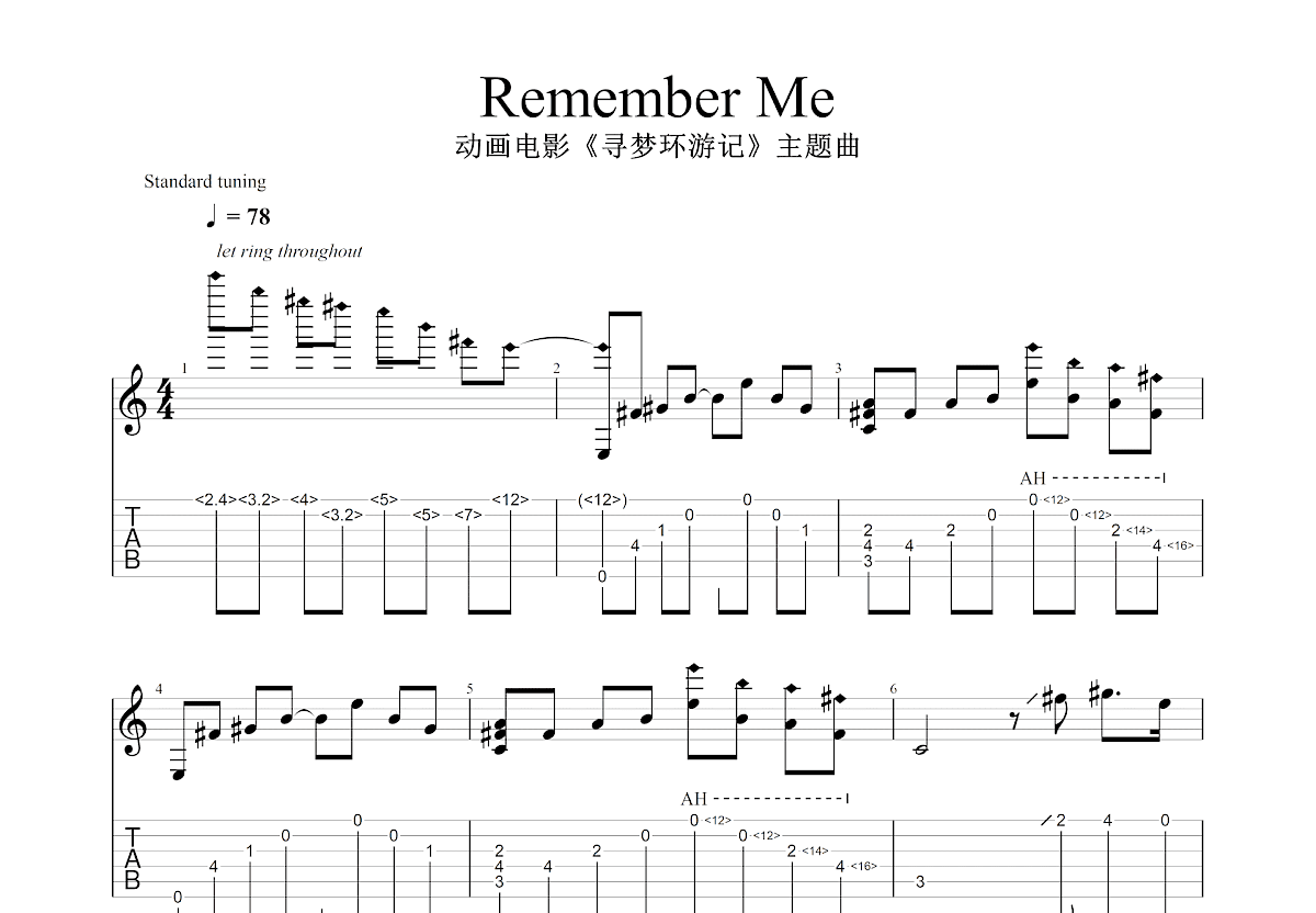 Remember me吉他谱预览图