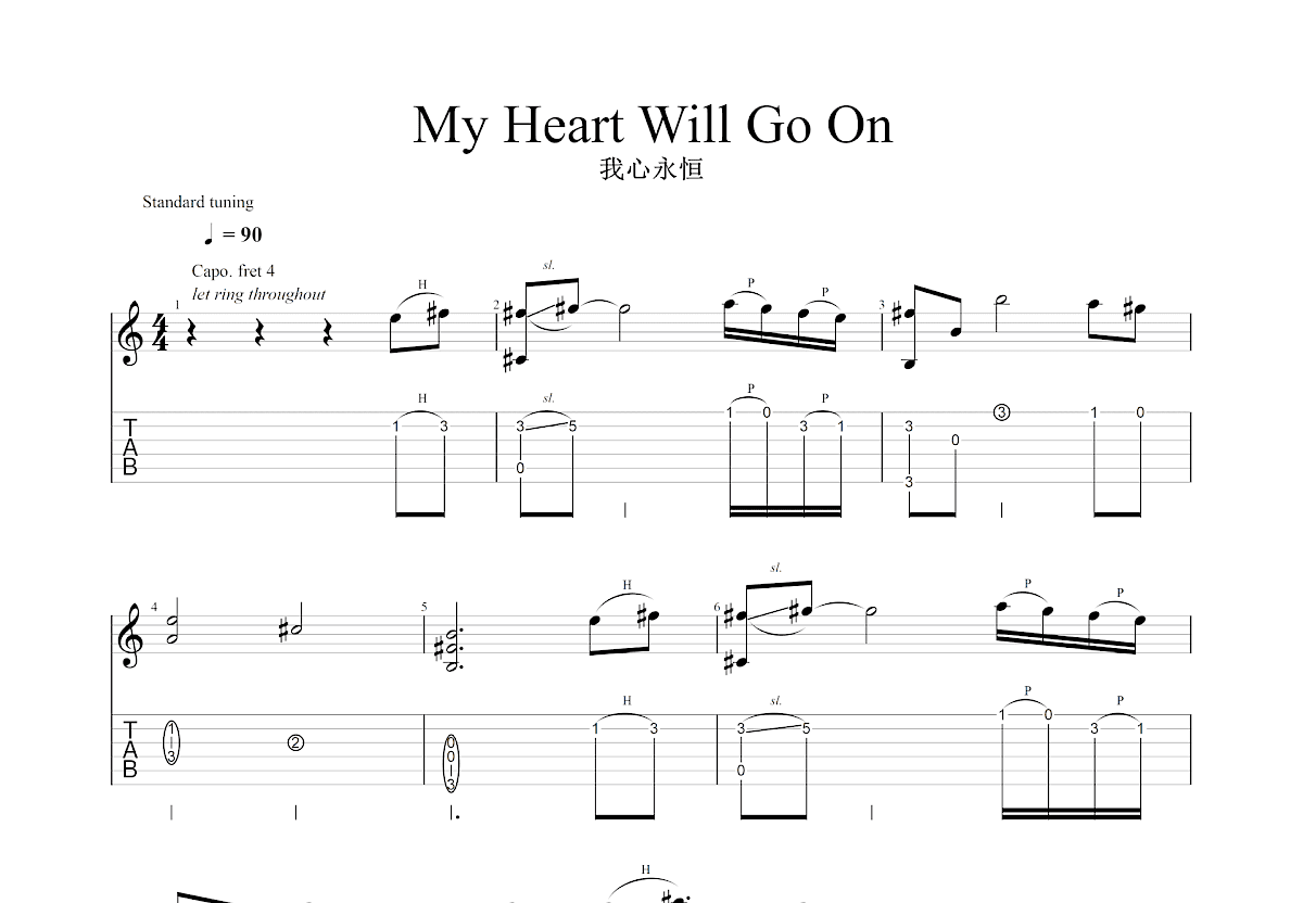 My heart will go on吉他谱预览图