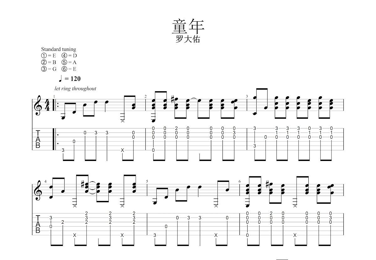 童年吉他谱预览图